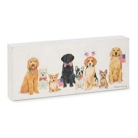 RAZ Imports Tabletop Art Plaque Block Sign 13.75 Inch Wood Patriotic Dogs