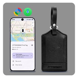Smart Luggage Tag with Built-in Tracking Card for Android & Apple Find My, Premium Leather Travel Tag with Privacy Cover, Wireless Rechargeable Anti-Lost Locator for Suitcases, Bag & Backpack Black