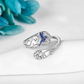 AXOMY Hummingbird Spoon Rings 925 Sterling Silver Adjustable Humming Bird Thumb Rings Hummingbird Jewelry Birthday Jewelry for Women Mother, Sterling Silver, No Gemstone