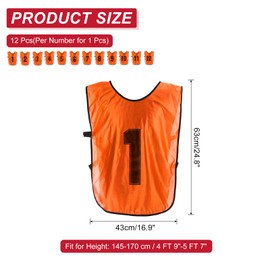 PATIKIL Soccer Training Vest, 12 Pack Team Sports Pinnies Reversible Numbered Soccer Practice Pennies Jerseys Bibs with Belt for Adult, 25 Inch Orange