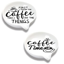 ORIGACH 2 Pcs Funny Coffee Quote Ceramic Spoon Rest, Coffee Spoon Holder for Coffee Station Decor, Teaspoon Holder for Kitchen Countertop Stove Top Accessories, Gift for Coffee Lovers