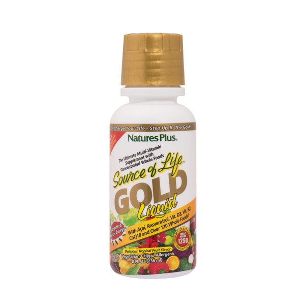 NaturesPlus Source of Life Gold Liquid - Tropical Fruit Flavor - Daily High Potency, Organic Whole Food Multivitamin, Prebiotic Complex- Vegetarian, Gluten-Free - 8 Servings, 8 Fl Oz (Pack of 1)