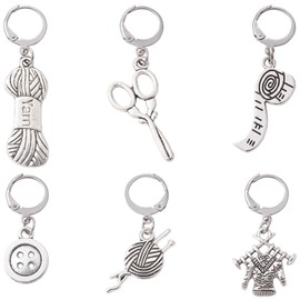KitBeads 6pcs Tibetan Sewing Charms Mixed Styles Button Scissors Pendant Decorations Antique Silver Sewing Theme Yarn Charms for Jewelry Making Bulk