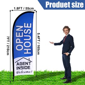 Buryeah 2 Pack Open House Flags Signs for Real Estate Agents Feather Flag Opening Signs Banner Set with Flagpole Ground Stake Portable Bag for Real Estate Business(Blue,7x5.4 ft)