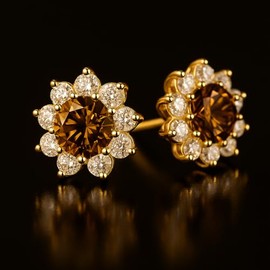 Aretes Flor de Moissanita para Mujer | Plata .925 Bañados en Oro Amarillo 18K | Elixir del Lujo | Certificado GRA | Joyería Fina y Exclusiva de Alta c