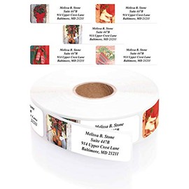 Holiday Assorted Rolled Return Address Labels with Elegant Plastic Dispenser