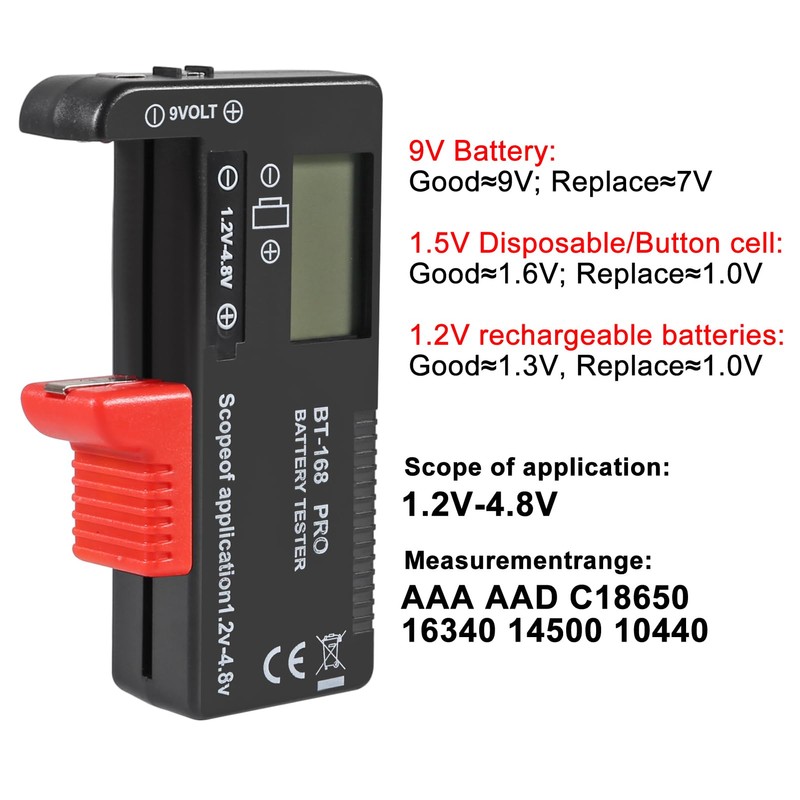 UMLIFE 2 Pack Battery Tester，Digital LCD Universal Battery Tester (Model: