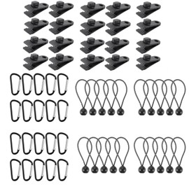 VIDETOL 60 Piece Tarp Clips Set, 20 Tarp Clips + 20 Tensioning Rubbers + 20 Nylon Tent Bungees Cords, Black Tarpaulin Attachment, Tent Tarpaulin Clips for Boots, Awnings, Outdoor Camping, Caravans