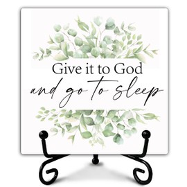 Christian Wood Signs, Give It to God and Go to Sleep Sign, Bible Verse Decor, Inspirational Home Desk Bedroom Decor, Motivational Gift for Friends Family, Thanksgiving Christmas Gift - A08