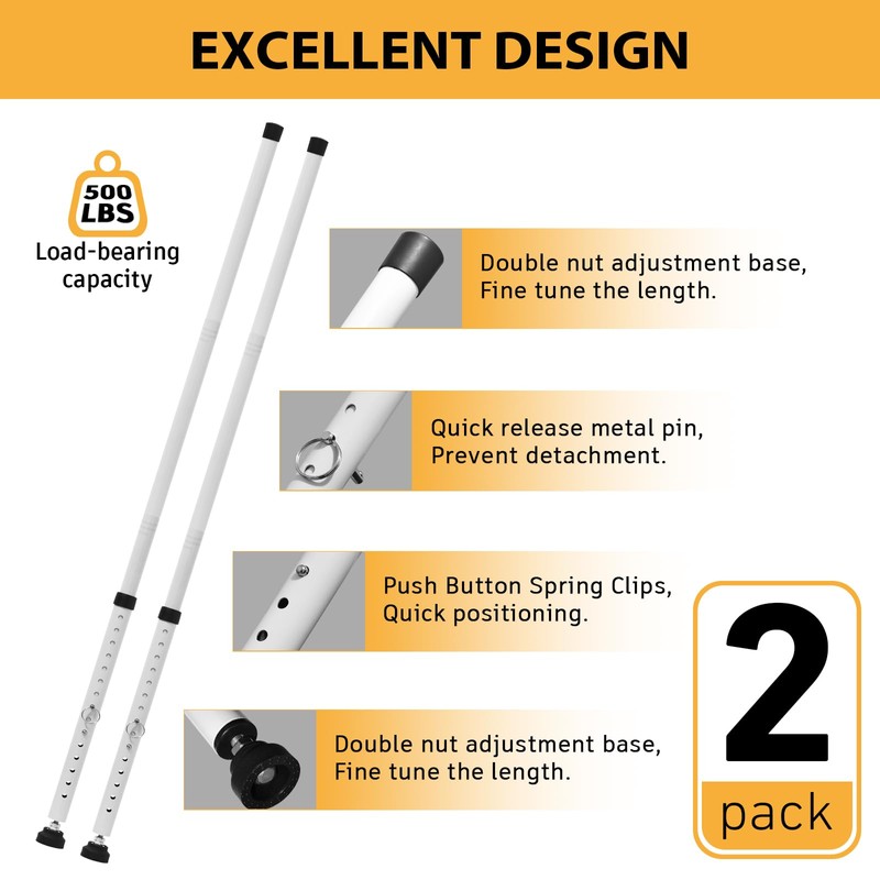 PBHEPJ Sliding Door Security Bar 2 Pack, 18.5-51 inch Adjustable