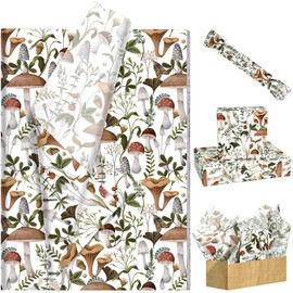 100 Sheets 20 * 14 Inches Mushroom Tissue Paper for Gift Bags White Mushroom Red Berry Botanical DecorativeTissue Paper for Gift Wrapping for Christmas Party Birthday Party Baby Shower DIY Craft