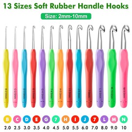 63 Pcs Crochet Hook Set, 13 Sizes 2mm-10mm, Ergonomic Soft Grip Handles Crochet Needles kit with Bag for Arthritic Hands. Crochet Starter kit for Beginners Knitting Yarn Lovers