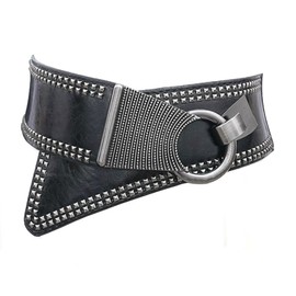 Black Out Retro Vintage Faux Leather Rivets Women's Belt Waist Belt with Buckle Black, black