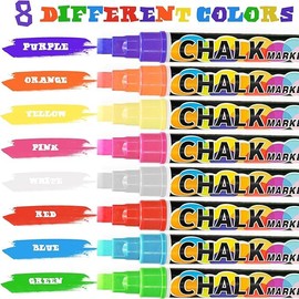SMOOTHERPRO Chalk Pens | Chalk Marker Pens | 8 Pieces | 10 mm Wide Nib Fat Square Nib | Dry Wipe Marker Set for Blackboard Signs Windows (CMP108)