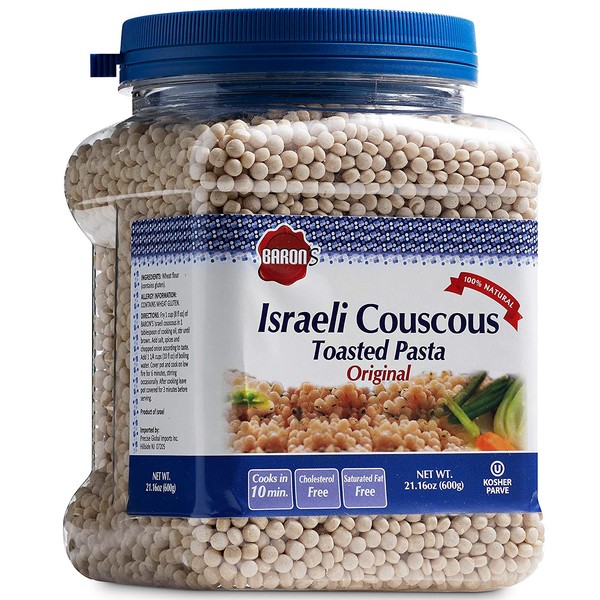 Baron’s Original Israeli Couscous Toasted Pasta | 100% Natural Pearled Noodles for Salads, Soups & Side Dishes | Cooks in 10 Minutes! | Kosher| 1 Pack 21.16oz Jar