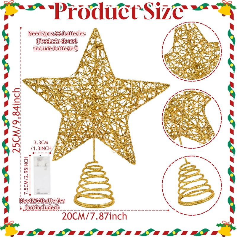 Gold Christmas Tree Topper Star Led,Hollow Glitter Sparkling christmas tree