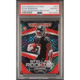 Graded 2023 Panini Rookies & Stars Bijan Robinson #SR1 Stellar Rookies Red Plaid Rookie RC Football Card PSA 10 Gem Mint