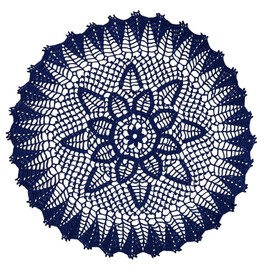 BIBITIME 23 inches Lace Doilies Crochet Bohemia Lotus Flower Round Tablecloth Placemat Table Bedroom Dresser Decoration (1PC, Navy)