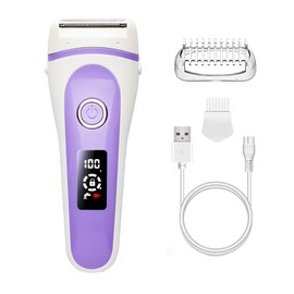 Electric Lady Shaver Bikini Trimmer Wet & Dry Rechargeable Cordless Painless Electric Razor for Women, LED Display Razor for Legs Underarms (Violet)