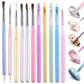 GeeRic 11 Pinceles para Uñas,Nail Art Pen Manicure Tool Set Cuidado De Pluma De Doble Punta,For Cepillos Para Uñas Aplicación Rhinestone Handle Salon