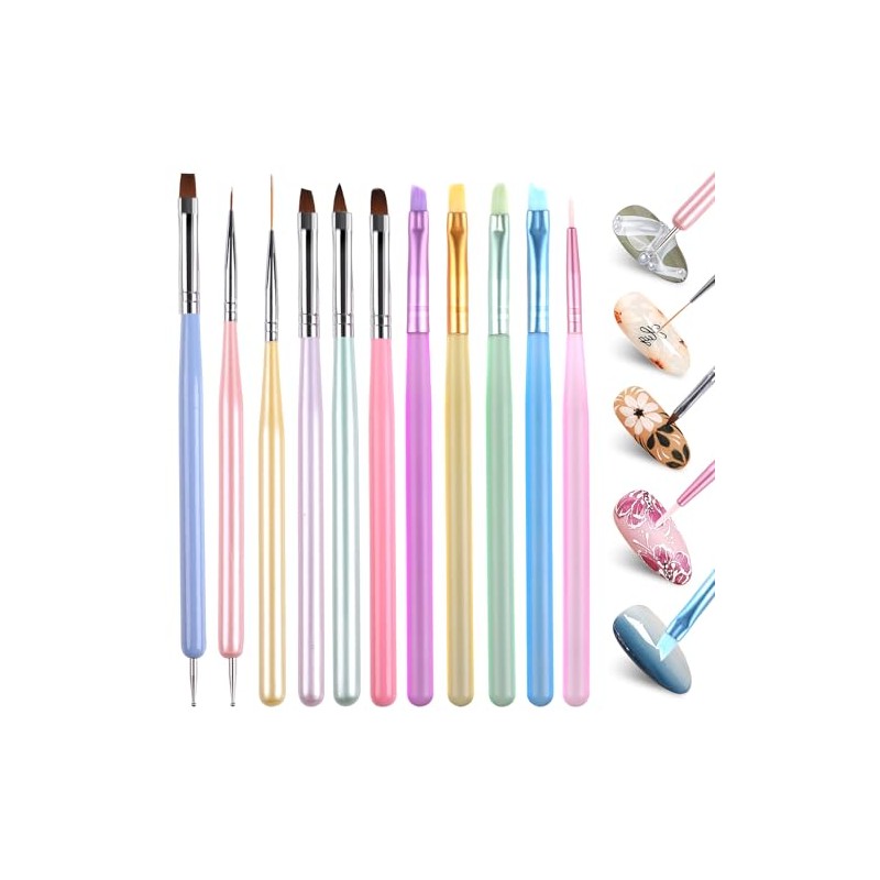 GeeRic 11 Pinceles para Uñas,Nail Art Pen Manicure Tool Set