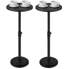 Jchccu 2Pack Drink Table, Small Round Side Table - 360° Swivel Height Adjustable for Small Spaces, Pedestal Martini for Sofa Couch, Living Room, Bedroom, Black