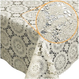 Tablecloth Washable Oilcloth Lace Vinyl Crochet Lace Look 100 x 138 cm Circles Cream Wipe Clean