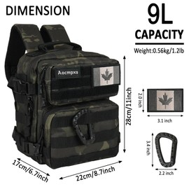 9L Mini Tactical Backpack, Small Gym Backpacks Sport Bag for Men Women Molle Military Pack with CA Flag Patch and Carabiner (Gray Camo)