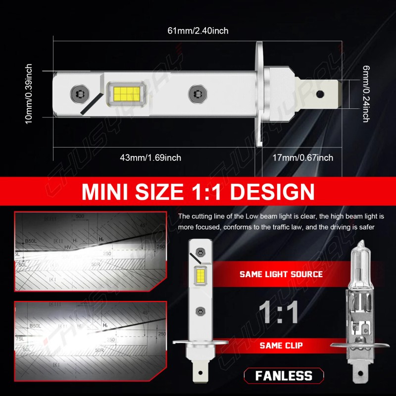 CHUSYYRAY H1 LED Headlight High Beam or Low beam Bulbs