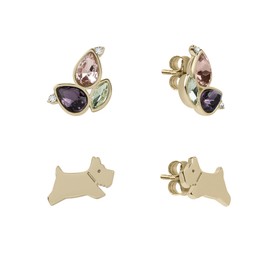 Radley Women's Gold Plated Jumping Dog & Stone Set Petal Twin Pack Stud Earring Set RYJ1438S