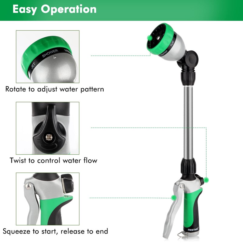 RESTMO Metal Watering Wand, Heavy Duty Garden Hose Wand with
