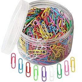 500 PCS Colored Paper Clips, Medium 33 mm/1.3Inch Assorted Paperclips Vinyl Coated Clips for Office School Personal