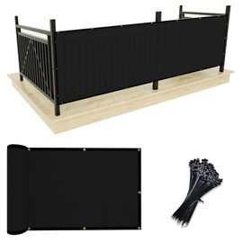 UPGRADE Balcony Privacy Screen Fence 3'x8' Black Outdoor HDPE Mesh Panels for Deck,Balcony,Backyard,Patio with Zip Ties,Customized Avaliable-3 Length