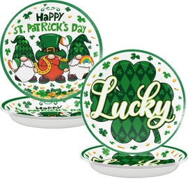 St. Patrick's Day Party 9 Inch Plates Green Shamrocks Gnomes Dinnerware Lucky Disposable Paper Dessert Plates for St Patrick's Day Party Decorations Supplies 24Pcs
