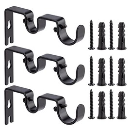 Juego De 3 Soportes para Colgar con Barra de Cortina Doble, Soportes de Barra de Cortina Resistentes Longitud de la Barra Doble 2,54 cm y 1,6 cm, Resistente(Negro)