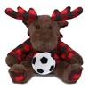 DolliBu Plaid Brown Moose with Hoodie Stuffed Animal with Soccer