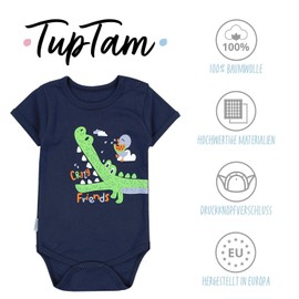 TupTam Boys' Baby Bodysuit Short Sleeve in Plain Colours - Pack of 5, Crocodile Dark Blue Tiger Mustard Yellow Zebra Blue