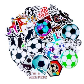 TIESOME Waterproof Soccer Stickers, Vinyl Football Sports Decals Water Bottle Stickers AestheticTrendy Sticker Soccer Gifts for Laptop Computer Scrapbooking (50Pcs)