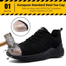 Tinefiy Steel Toe Shoes for Women Lightweight Comfortable Slip Resistant Safety Work Sneakers Cushion Puncture Proof Shoes Indestructible Shoe Size 7.5