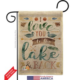 Love You To the Lake Burlap Garden Flags Pack Outdoor Rustic Cabin Moose Wildlife Adventure Forest USA Vintage Applique Small Decorative Gift Yard House Banner Double-Sided Made In 13 X 18.5