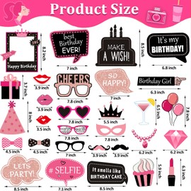 31pcs Hot Pink Girls Birthday Photo Booth Props Party Favors Supplies Bday Party Decoration Set for Bachelorette Party Decoration Girls Birthday Bridal Shower Pink Party Supplies