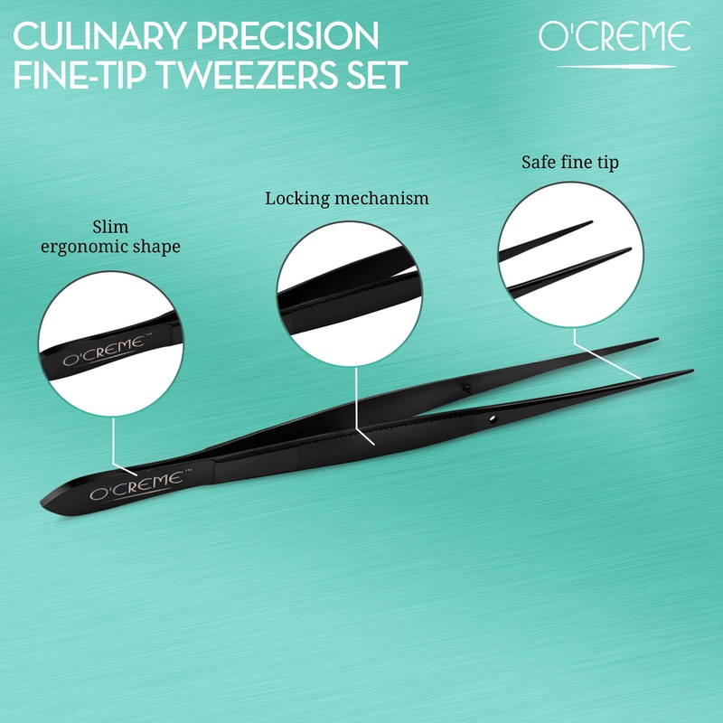 O'Creme Stainless Steel Precision Kitchen Tweezer Tongs 6.25" with Fine