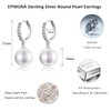 EPIRORA Sterling Silver Simulated Shell Pearl Hoop Earrings Cubic Zirconia