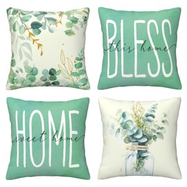 AGAXOZW Spring Pillow Covers 18x18 Set of 4 Eucalyptus Leaves Throw Pillows Cover Sofa Couch Pillow Cases for Indoor Home Decor Decorations