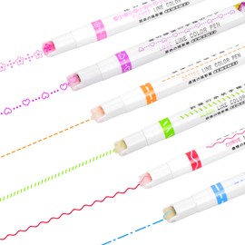 Colored Pens, Journal Planner Pens with 6 Different Curve Shapes & 6 Colors, Paint Markers Roller Pen for Writing Note, Drawing, Scrapbook, Journal, School Supplies Gift for Birthday, Children's Day