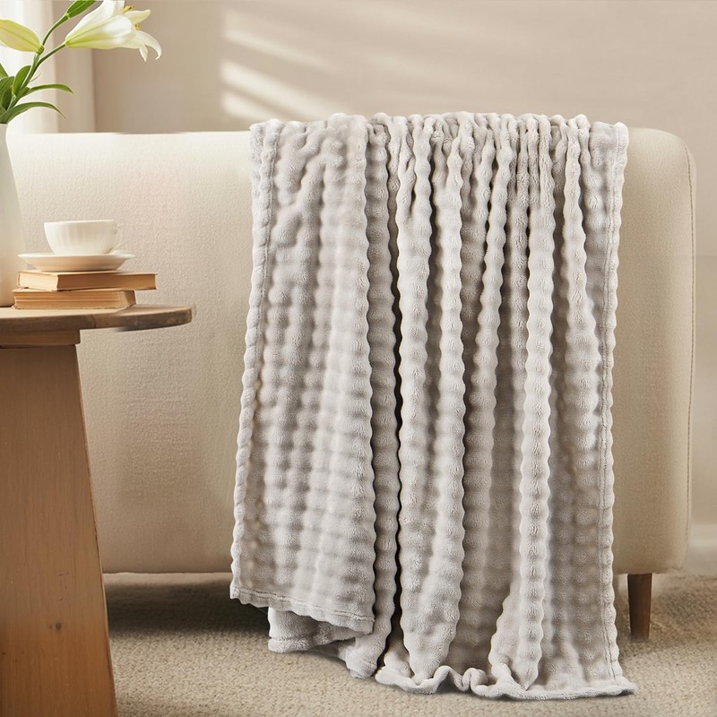 RUIKASI Fleece Throw Blanket for Sofa - Beige Single Fluffy