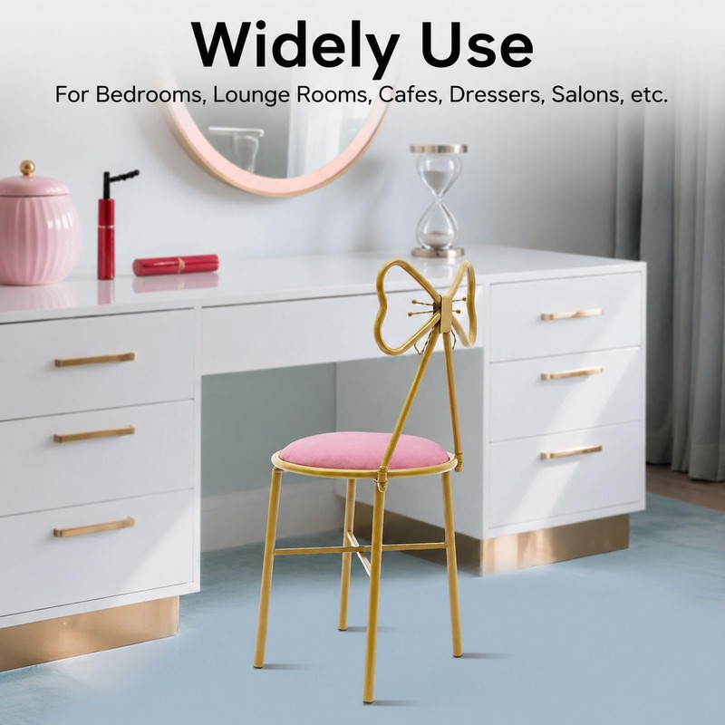 Modern Vanity Chair Stool, Cute Butterfly Shaped Backrest Makeup Chair