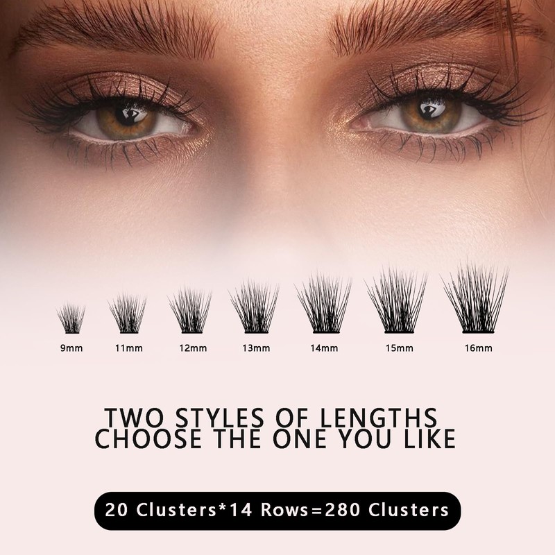 catlinez DIY Eyelash Extension Kit (9-16mm), 30D+40D DIY Cluster Eyelashes,