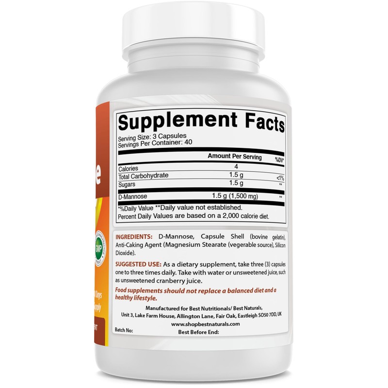 Best Naturals D-Mannose Capsules - Urinary Tract Cleanse Supplement 1500mg/Serving