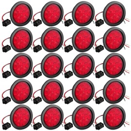 Treela 20 Pcs 4 Inch Round LED Tail Trailer Lights, 10 LED Trailer Marker Lights Waterproof 12V Brake Turn Stop Lights Red Sealed Flush Mount for Truck RV Boat